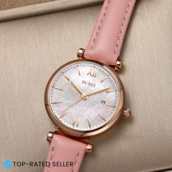 Rose Gold Analog Watch Leather Strap Minimalist Classic Elegant Women\'s